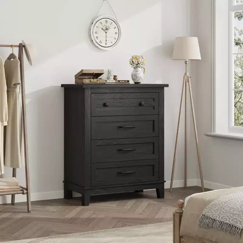 Garvee 4 Dresser for Bedroom, 34.8 Tall Drawer Dresser with Storage Freestanding, Wooden Closet Storage Chest for Living Room, Bedroom