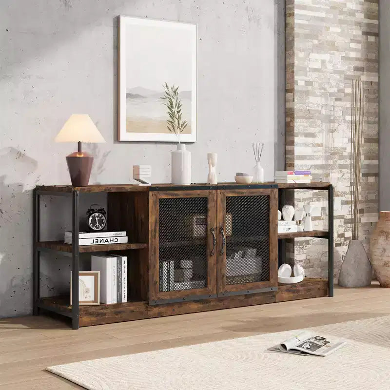 TV Stand Farmhouse Entertainment Center for 65 Inch TV Media Console Cabinet,Mesh Barn Door and Sturdy Metal Frame