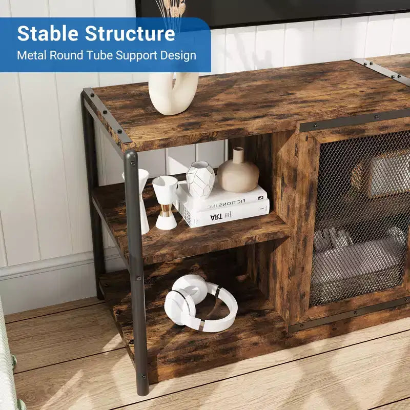 TV Stand Farmhouse Entertainment Center for 65 Inch TV Media Console Cabinet,Mesh Barn Door and Sturdy Metal Frame