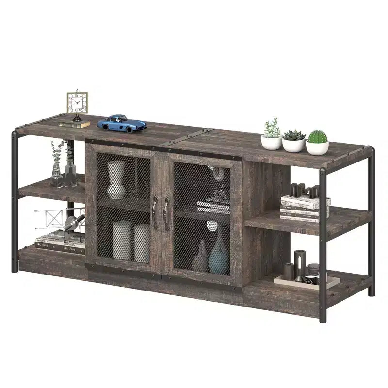 TV Stand Farmhouse Entertainment Center for 65 Inch TV Media Console Cabinet,Mesh Barn Door and Sturdy Metal Frame
