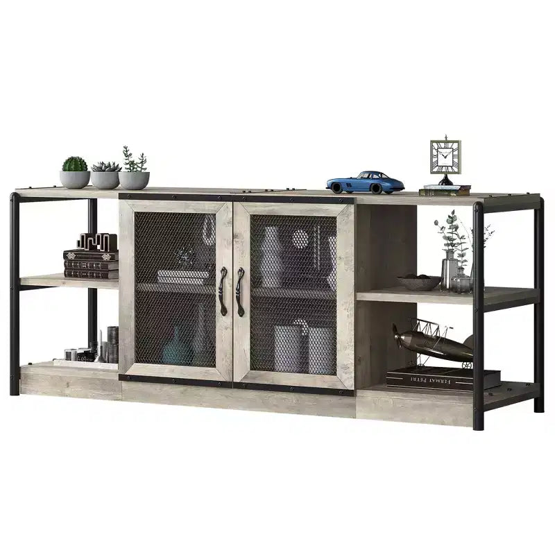 TV Stand Farmhouse Entertainment Center for 65 Inch TV Media Console Cabinet,Mesh Barn Door and Sturdy Metal Frame
