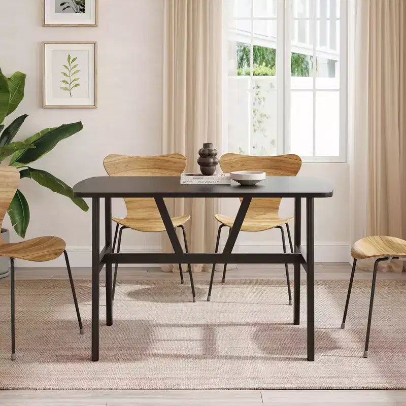 PexFix 47 Dining Table for 4-6 Person Wood Kitchen Table Modern Dinner Table with Sturdy Metal Frame for Dining Room Kitchen Black