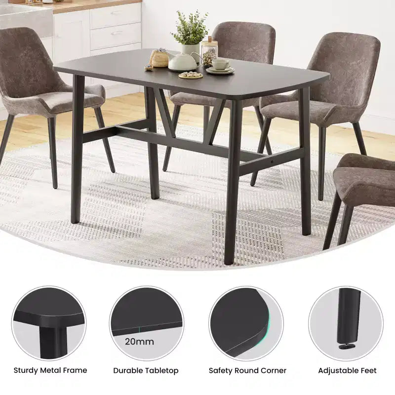 PexFix 47 Dining Table for 4-6 Person Wood Kitchen Table Modern Dinner Table with Sturdy Metal Frame for Dining Room Kitchen Black