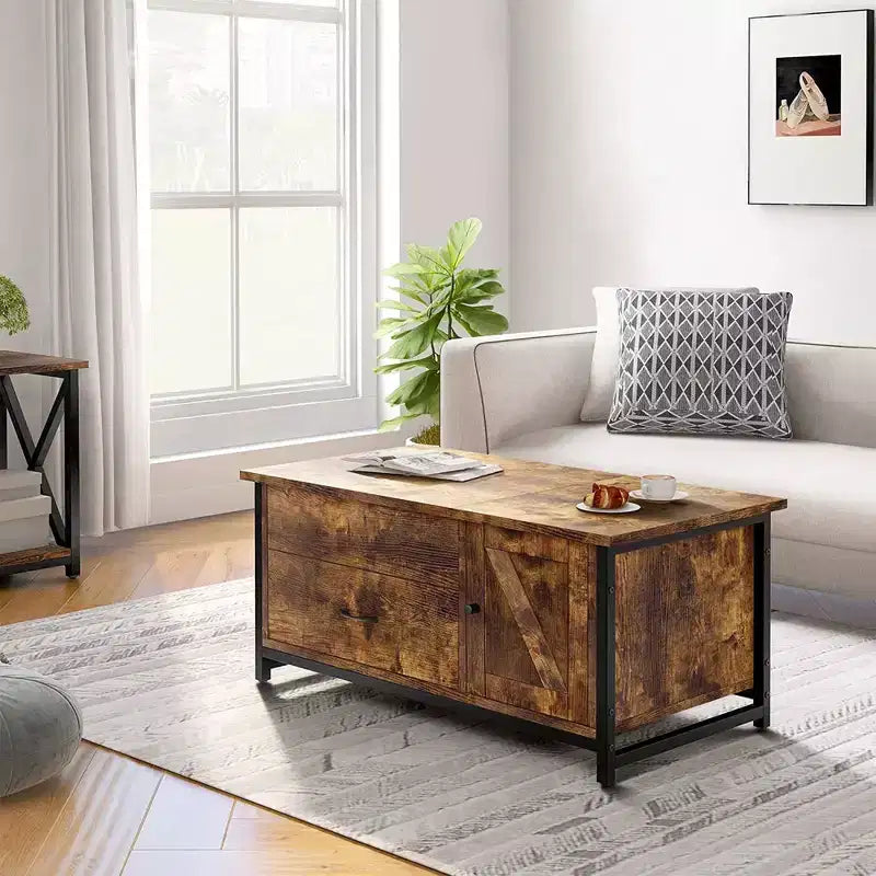 Hausource 41.7 Lift Top Coffee Table with Hidden Storage, Drawers & Side Cabinet for Living Room,Brown