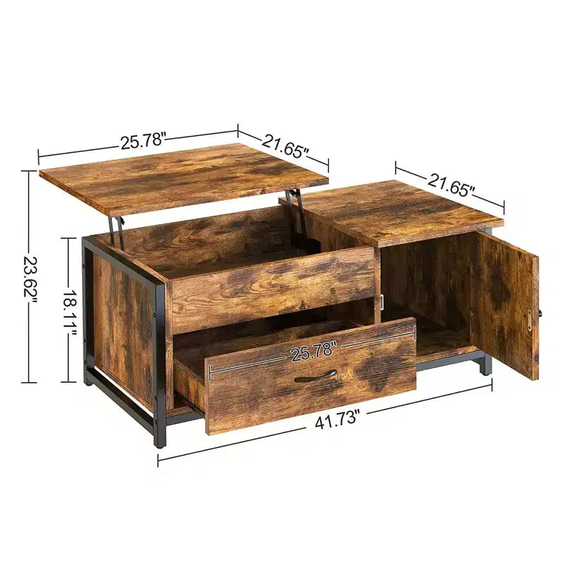 Hausource 41.7 Lift Top Coffee Table with Hidden Storage, Drawers & Side Cabinet for Living Room,Brown