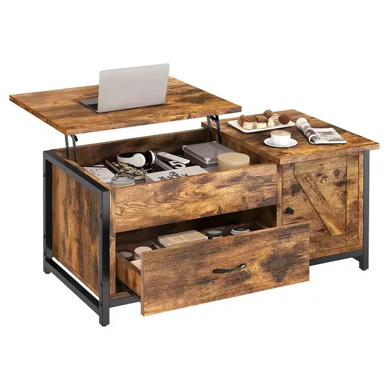 Hausource 41.7 Lift Top Coffee Table with Hidden Storage, Drawers & Side Cabinet for Living Room,Brown