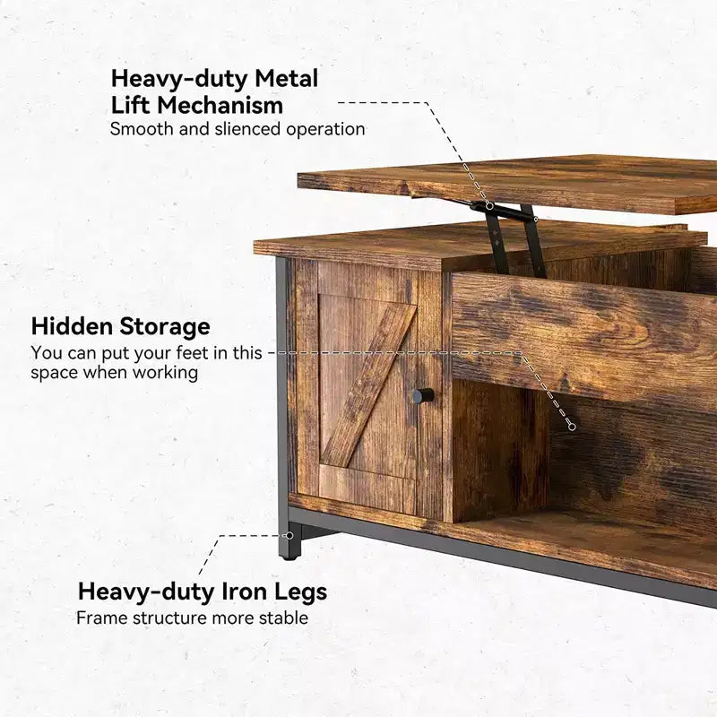 Hausource 41.7 Lift Top Coffee Table with Hidden Storage, Drawers & Side Cabinet for Living Room,Brown