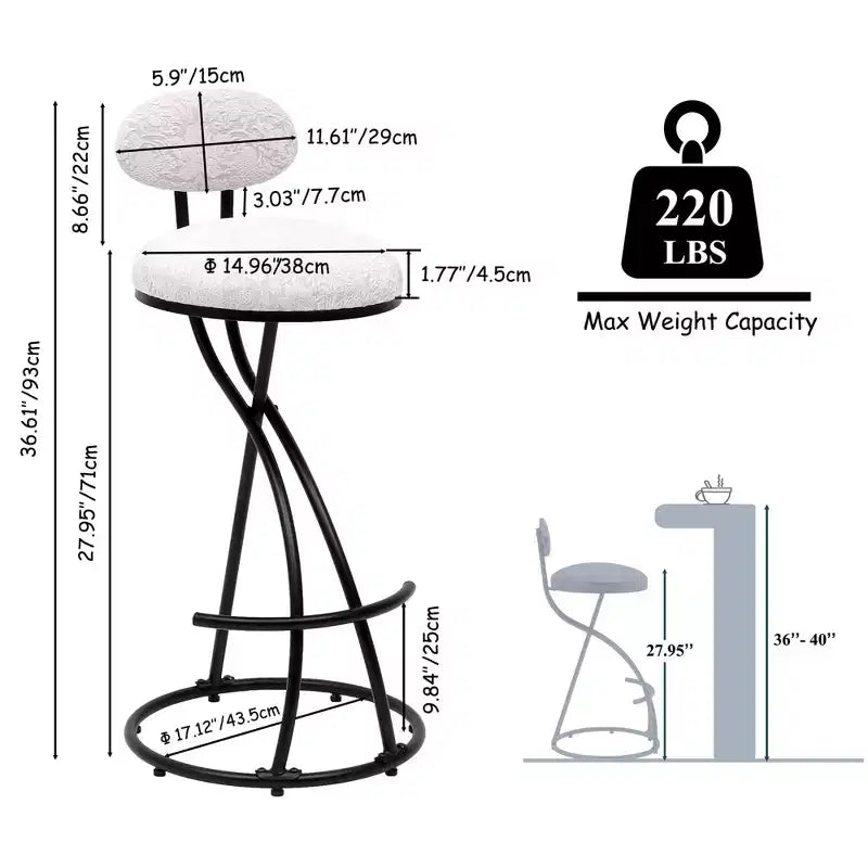 MAYEERTY Upholstered Counter Height Barstools Set of 2 - PU Leather, Footrest, Kitchen Island (Black)
