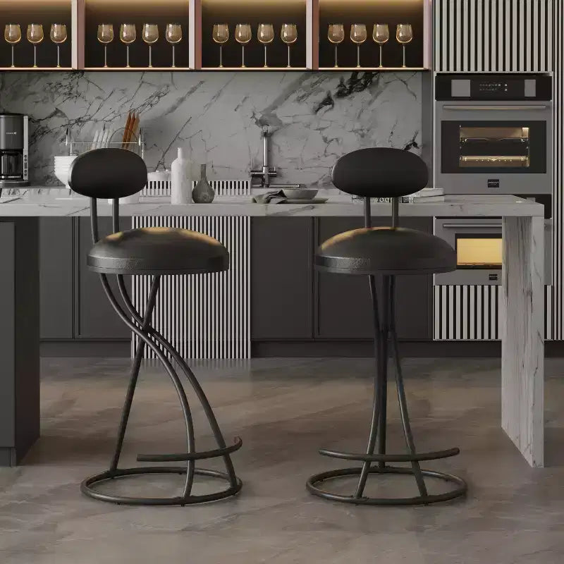 MAYEERTY Upholstered Counter Height Barstools Set of 2 - PU Leather, Footrest, Kitchen Island (Black)