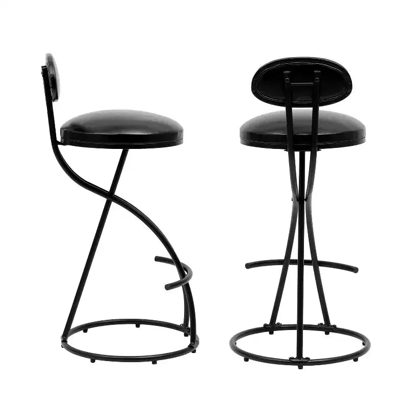MAYEERTY Upholstered Counter Height Barstools Set of 2 - PU Leather, Footrest, Kitchen Island (Black)