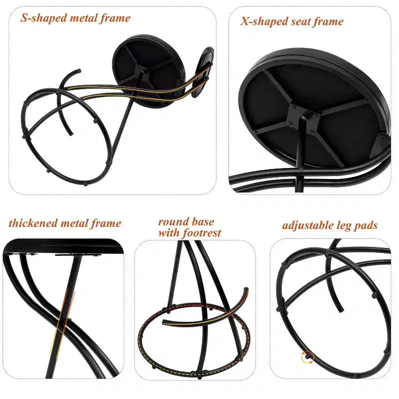 MAYEERTY Upholstered Counter Height Barstools Set of 2 - PU Leather, Footrest, Kitchen Island (Black)