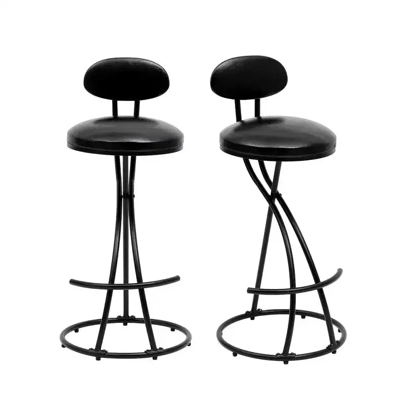 MAYEERTY Upholstered Counter Height Barstools Set of 2 - PU Leather, Footrest, Kitchen Island (Black)
