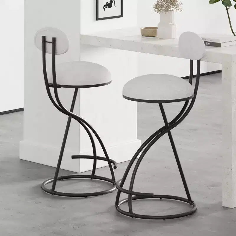 MAYEERTY Upholstered Counter Height Barstools Set of 2 - PU Leather, Footrest, Kitchen Island (Black)