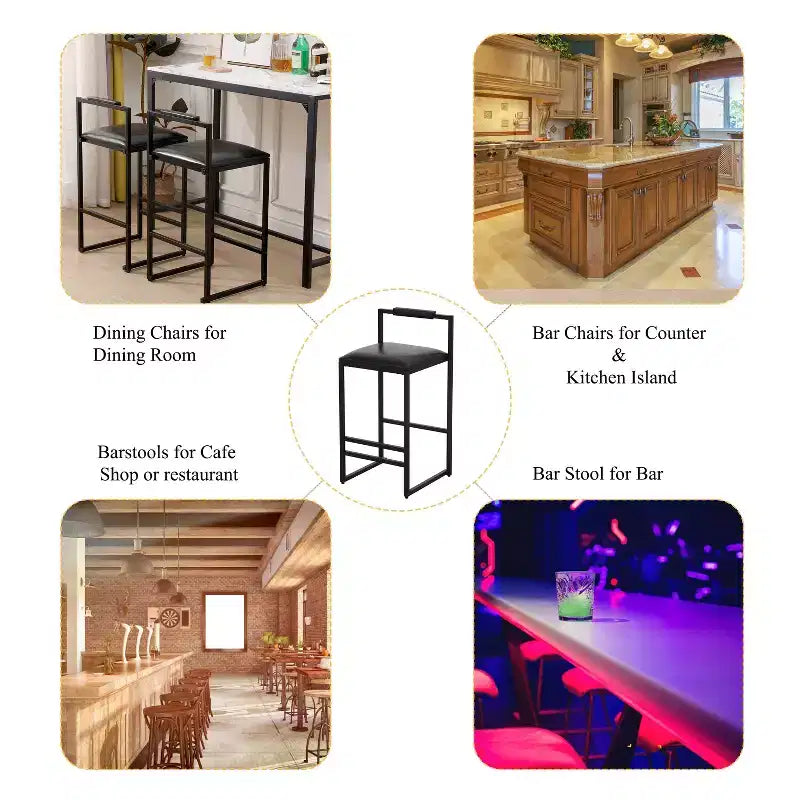 MAYEERTY Bar Stools with Backrest Set of 2 - Counter Height, PU Leather, Footrest