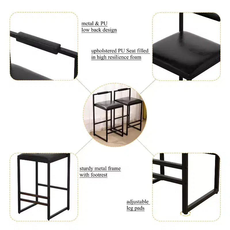 MAYEERTY Bar Stools with Backrest Set of 2 - Counter Height, PU Leather, Footrest