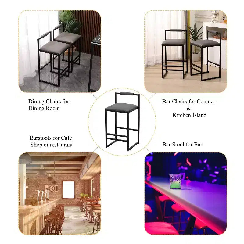 MAYEERTY Bar Stools with Backrest Set of 2 - Counter Height, PU Leather, Footrest