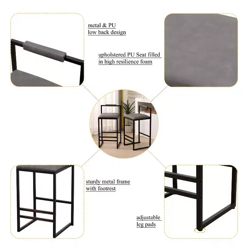 MAYEERTY Bar Stools with Backrest Set of 2 - Counter Height, PU Leather, Footrest