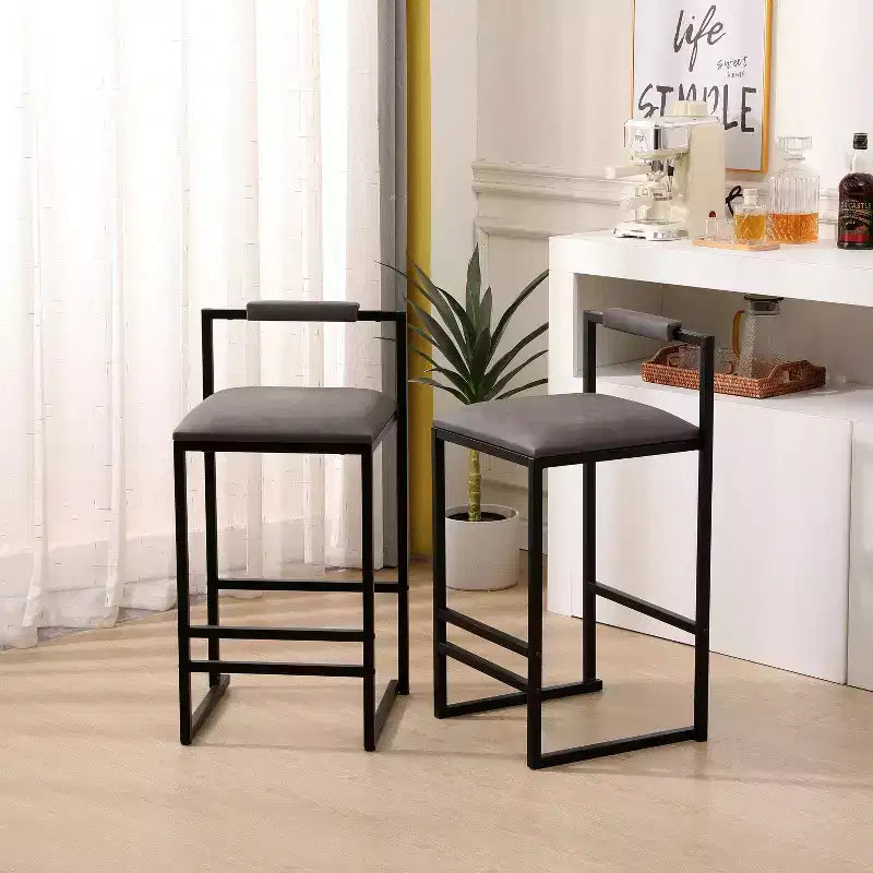 MAYEERTY Bar Stools with Backrest Set of 2 - Counter Height, PU Leather, Footrest