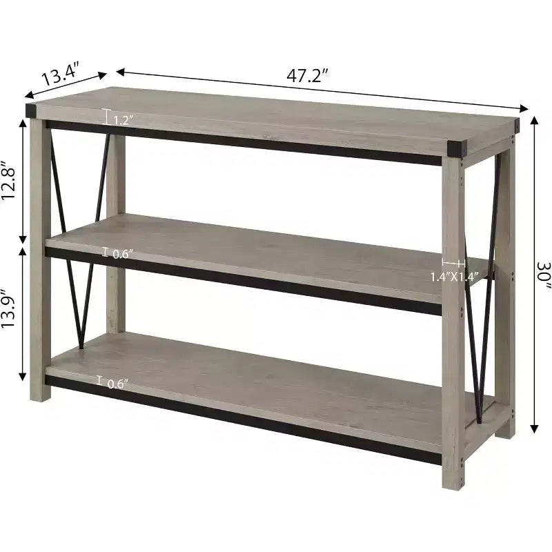 47 Inch Farmhouse Entryway Table, 3 Tier Wood Console Table with Storage, for Living Room, Hallway Table, Grey
