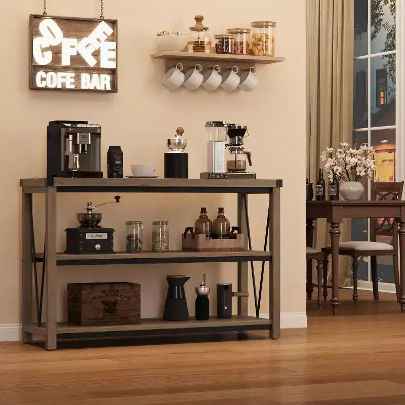 47 Inch Farmhouse Entryway Table, 3 Tier Wood Console Table with Storage, for Living Room, Hallway Table, Grey