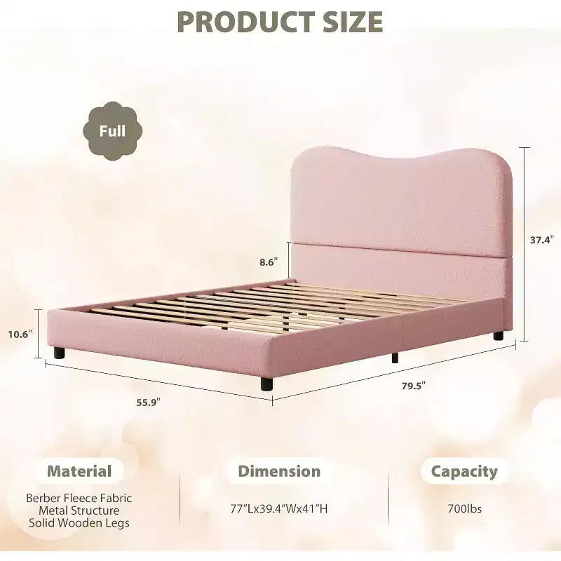 Twin/Full/ Queen Bed Frame with Cloud Boucle Upholstered Headboard, Low Profile Platform, Sturdy Wooden Slats, Noise Free, No Box Spring Needed