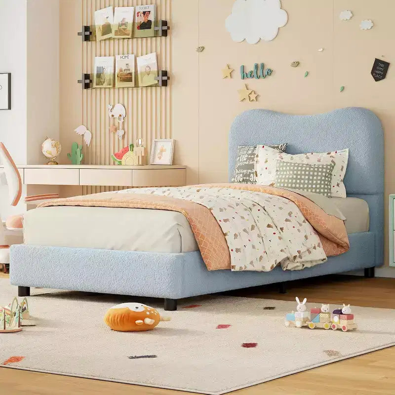 Twin/Full/ Queen Bed Frame with Cloud Boucle Upholstered Headboard, Low Profile Platform, Sturdy Wooden Slats, Noise Free, No Box Spring Needed