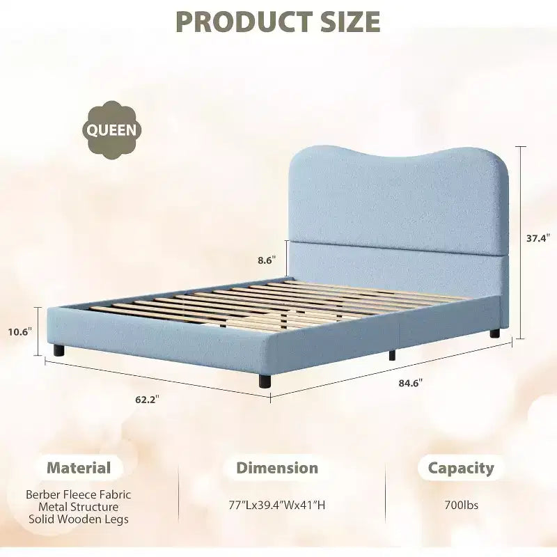 Twin/Full/ Queen Bed Frame with Cloud Boucle Upholstered Headboard, Low Profile Platform, Sturdy Wooden Slats, Noise Free, No Box Spring Needed