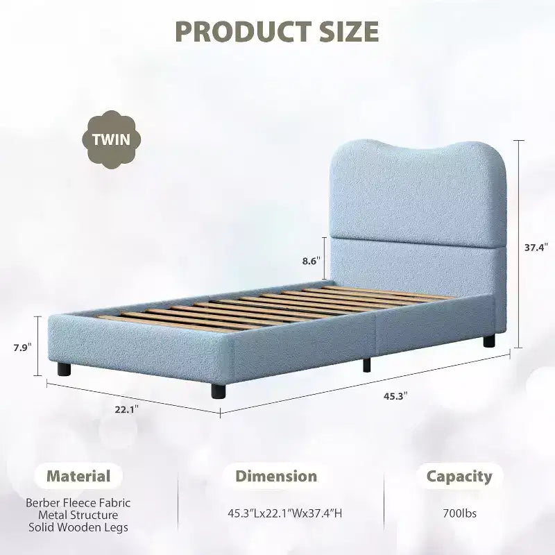 Twin/Full/ Queen Bed Frame with Cloud Boucle Upholstered Headboard, Low Profile Platform, Sturdy Wooden Slats, Noise Free, No Box Spring Needed
