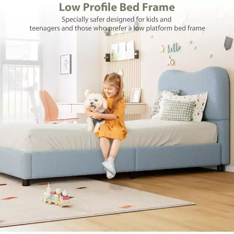Twin/Full/ Queen Bed Frame with Cloud Boucle Upholstered Headboard, Low Profile Platform, Sturdy Wooden Slats, Noise Free, No Box Spring Needed