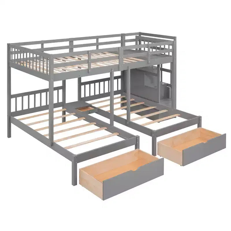 Merax Full Over Twin & Twin Triple Bunk Bed with Storage Stairs