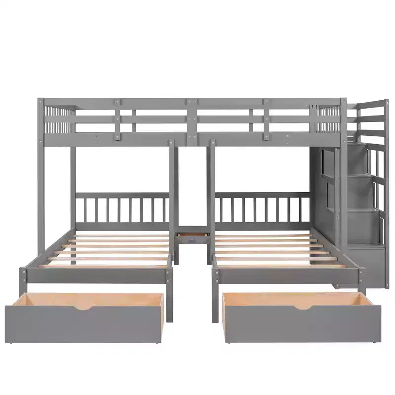 Merax Full Over Twin & Twin Triple Bunk Bed with Storage Stairs