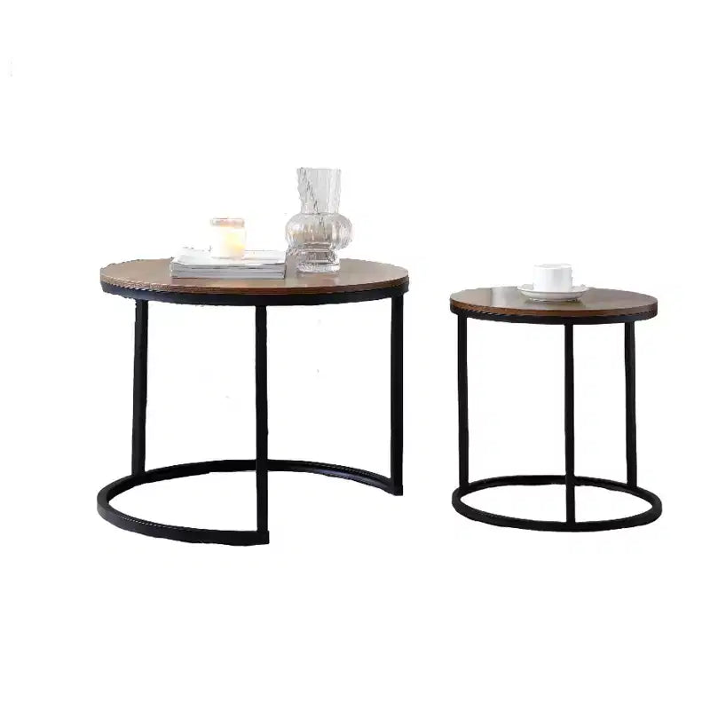 Nesting Table Set of 2, Round Nesting Coffee Table with Wood Tabletop & Metal Frame, Circle Coffee Tables for Home Office Living Room Bedroom