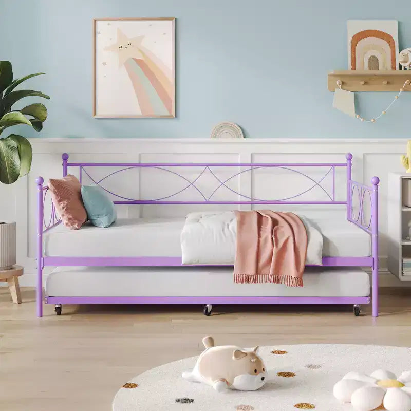 Twin daybed with Trundle, Daybed and Trundle Set, Day Bed Sofa Bed Frame with Steel Slat Support