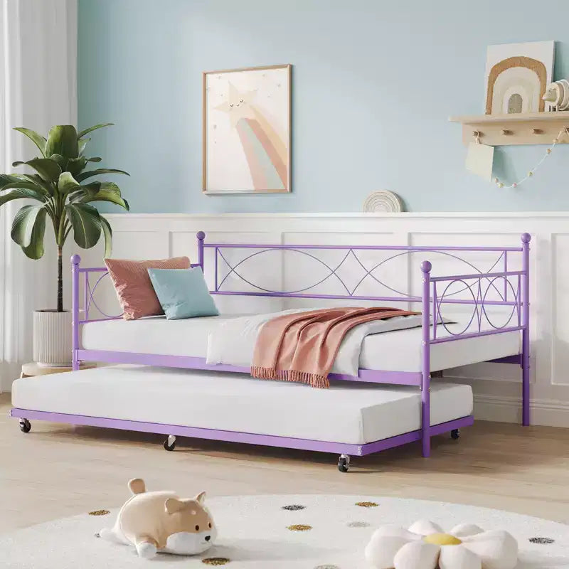 Twin daybed with Trundle, Daybed and Trundle Set, Day Bed Sofa Bed Frame with Steel Slat Support