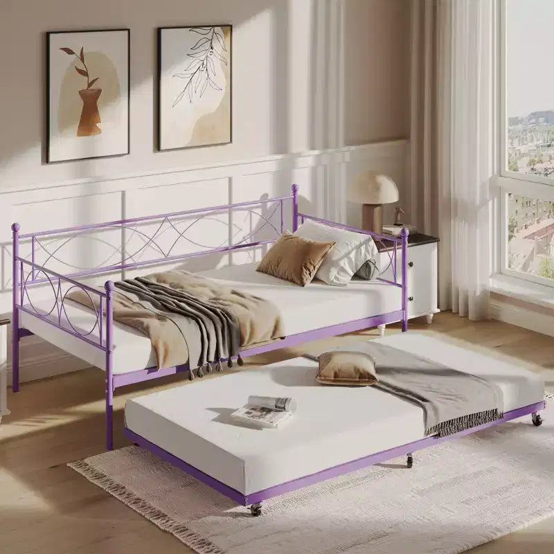 Twin daybed with Trundle, Daybed and Trundle Set, Day Bed Sofa Bed Frame with Steel Slat Support