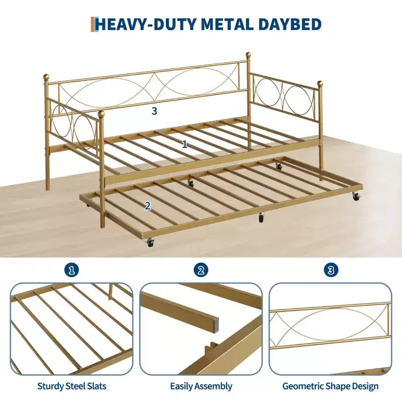 Twin daybed with Trundle, Daybed and Trundle Set, Day Bed Sofa Bed Frame with Steel Slat Support