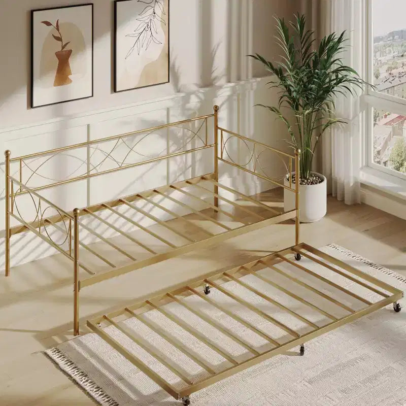 Twin daybed with Trundle, Daybed and Trundle Set, Day Bed Sofa Bed Frame with Steel Slat Support