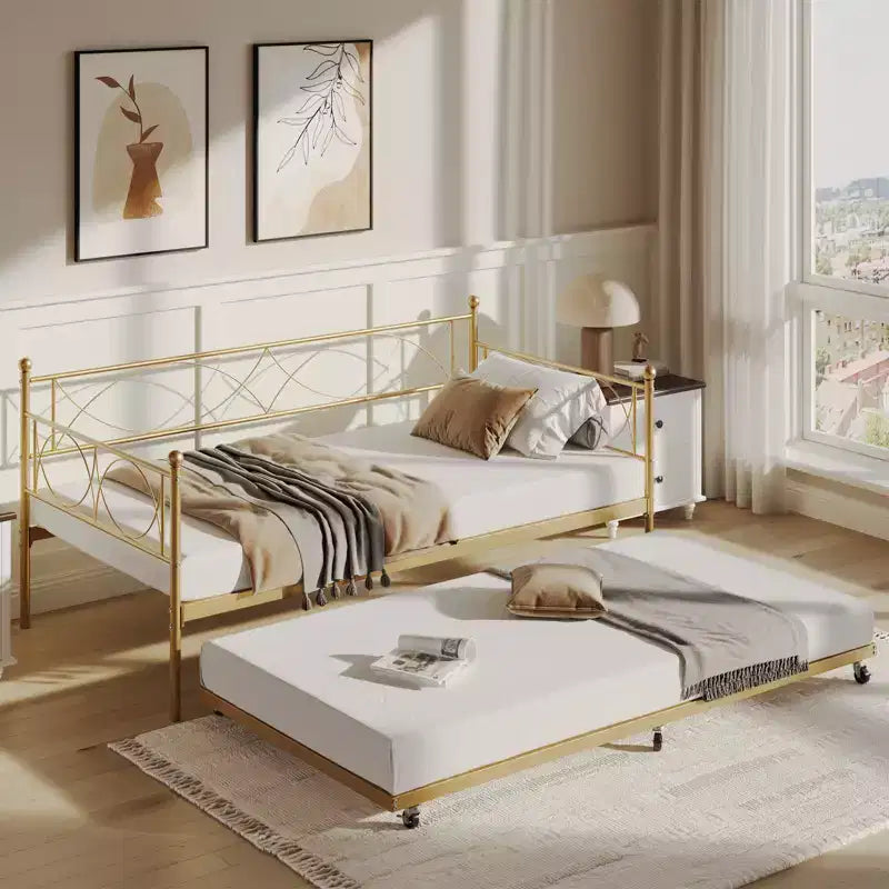 Twin daybed with Trundle, Daybed and Trundle Set, Day Bed Sofa Bed Frame with Steel Slat Support