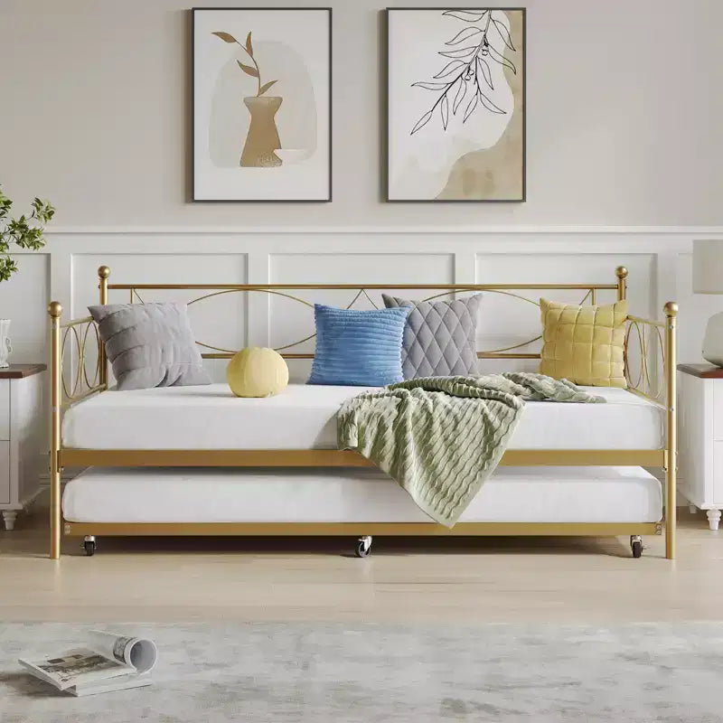 Twin daybed with Trundle, Daybed and Trundle Set, Day Bed Sofa Bed Frame with Steel Slat Support