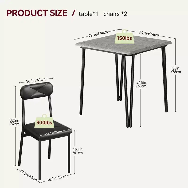 Salutmeuble Dining Table Set for 2, 3-Piece Kitchen Dining Set, Dining Room Table Set with 2 Upholstered Chairs for Small Room Kitchen Apartment