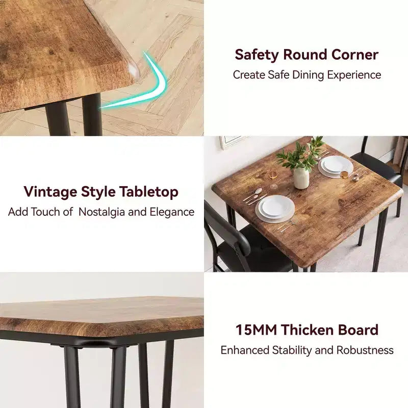 Salutmeuble Dining Table Set for 2, 3-Piece Kitchen Dining Set, Dining Room Table Set with 2 Upholstered Chairs for Small Room Kitchen Apartment