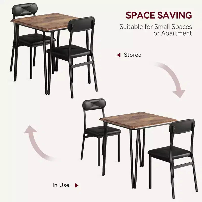 Salutmeuble Dining Table Set for 2, 3-Piece Kitchen Dining Set, Dining Room Table Set with 2 Upholstered Chairs for Small Room Kitchen Apartment