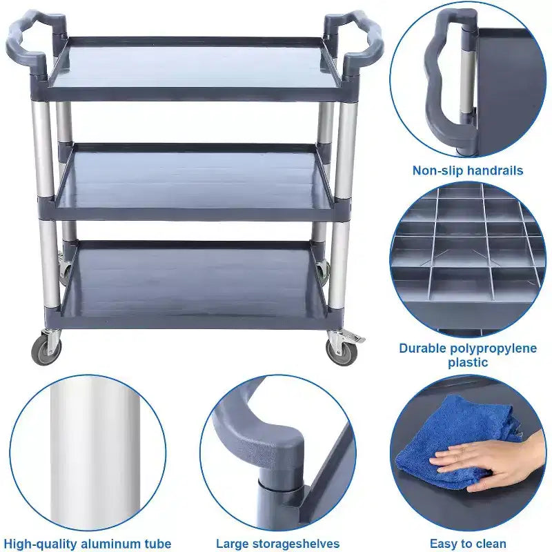 GustoWave 3-Tier Commercial Multifunctional Service Cart with Wheels for Kitchen Bar Office