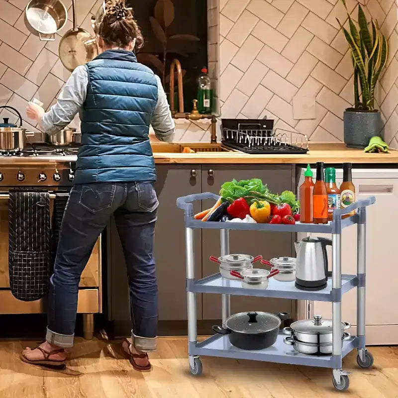 GustoWave 3-Tier Commercial Multifunctional Service Cart with Wheels for Kitchen Bar Office