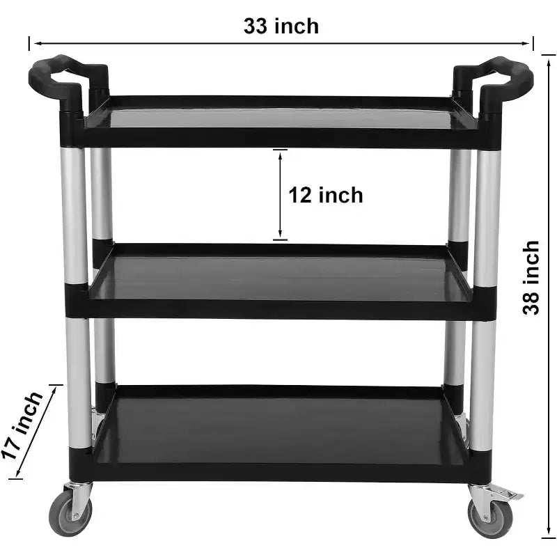 GustoWave 3-Tier Commercial Multifunctional Service Cart with Wheels for Kitchen Bar Office
