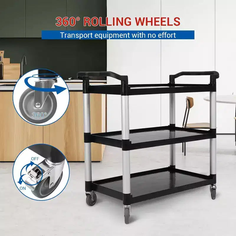 GustoWave 3-Tier Commercial Multifunctional Service Cart with Wheels for Kitchen Bar Office