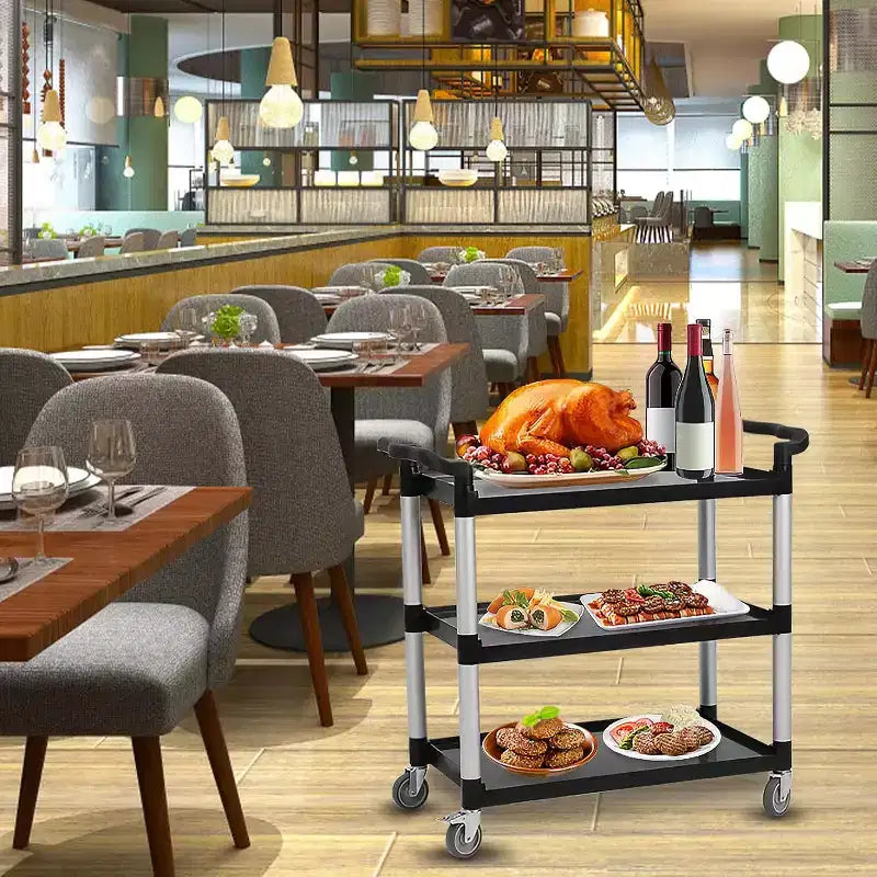 GustoWave 3-Tier Commercial Multifunctional Service Cart with Wheels for Kitchen Bar Office