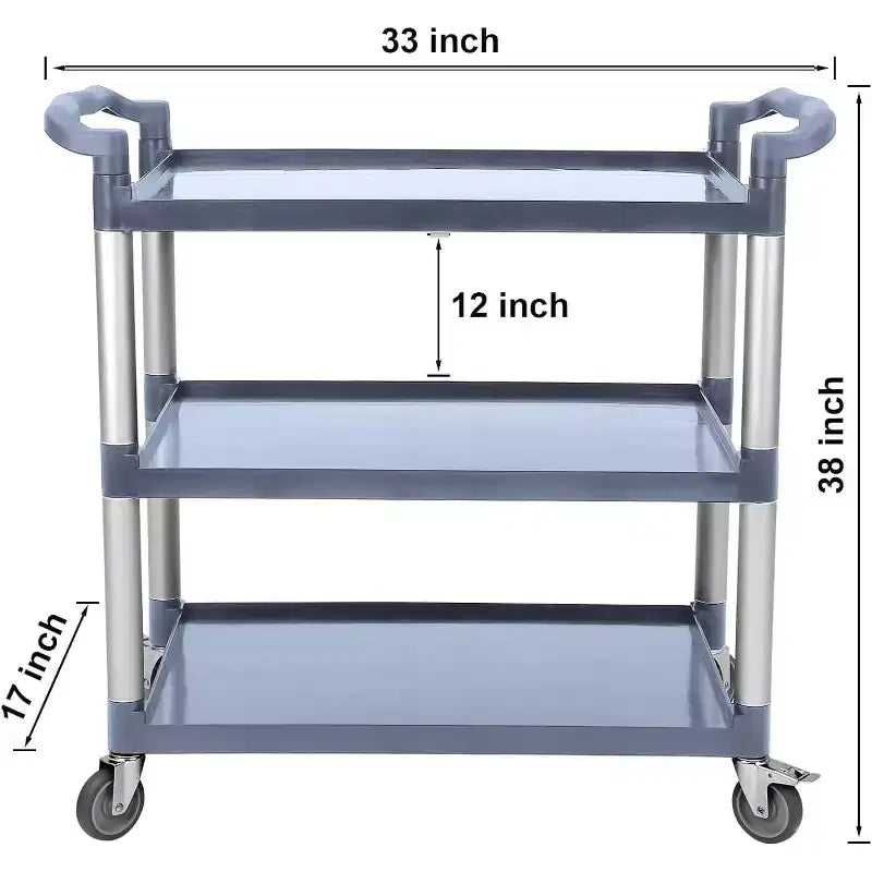 GustoWave 3-Tier Commercial Multifunctional Service Cart with Wheels for Kitchen Bar Office