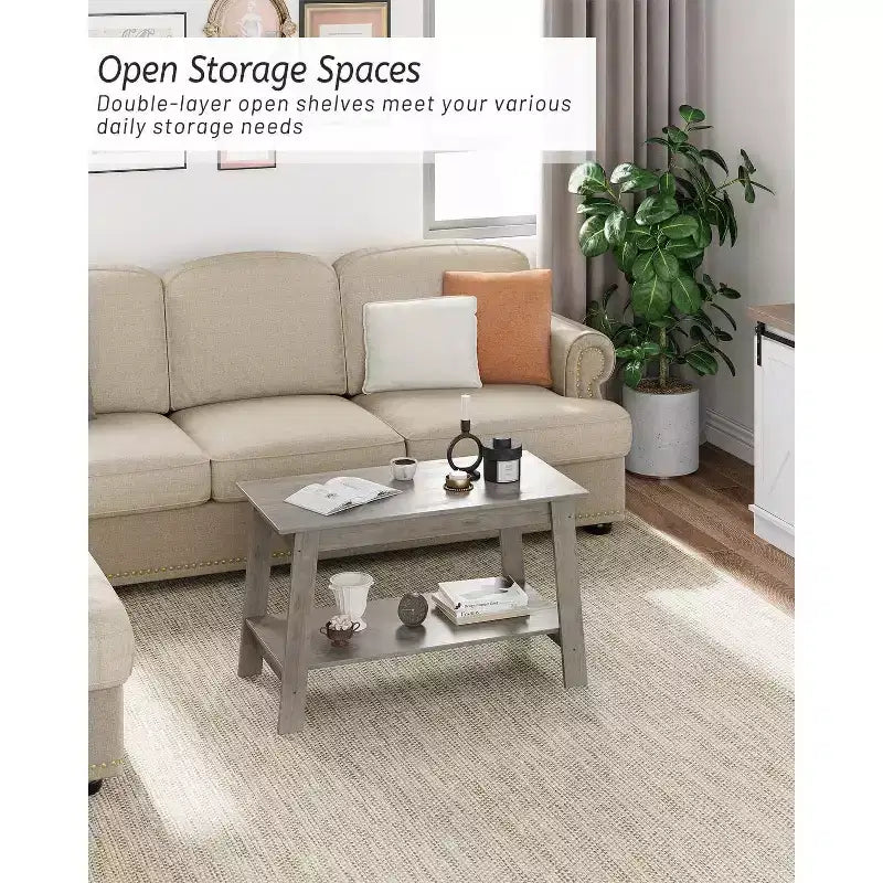 31.5 Modern Industrial Coffee Table with 2-Tier Storage, Rectangular Compact MDF & Particle Board Table for Living Room & Office