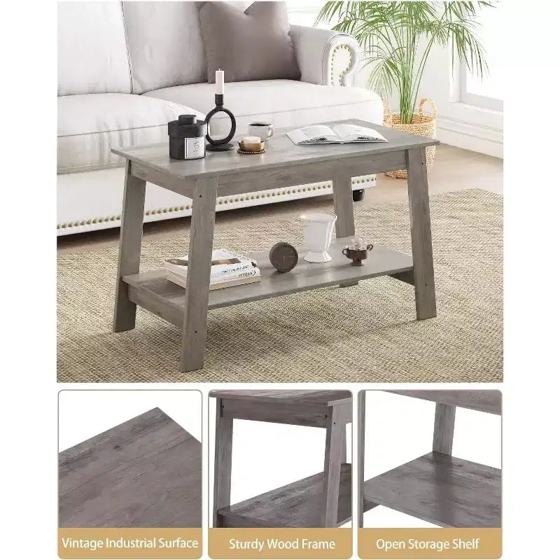 31.5 Modern Industrial Coffee Table with 2-Tier Storage, Rectangular Compact MDF & Particle Board Table for Living Room & Office